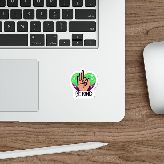 "Be Kind" Green & Purple Heartful Pride Month Die-Cut Sticker