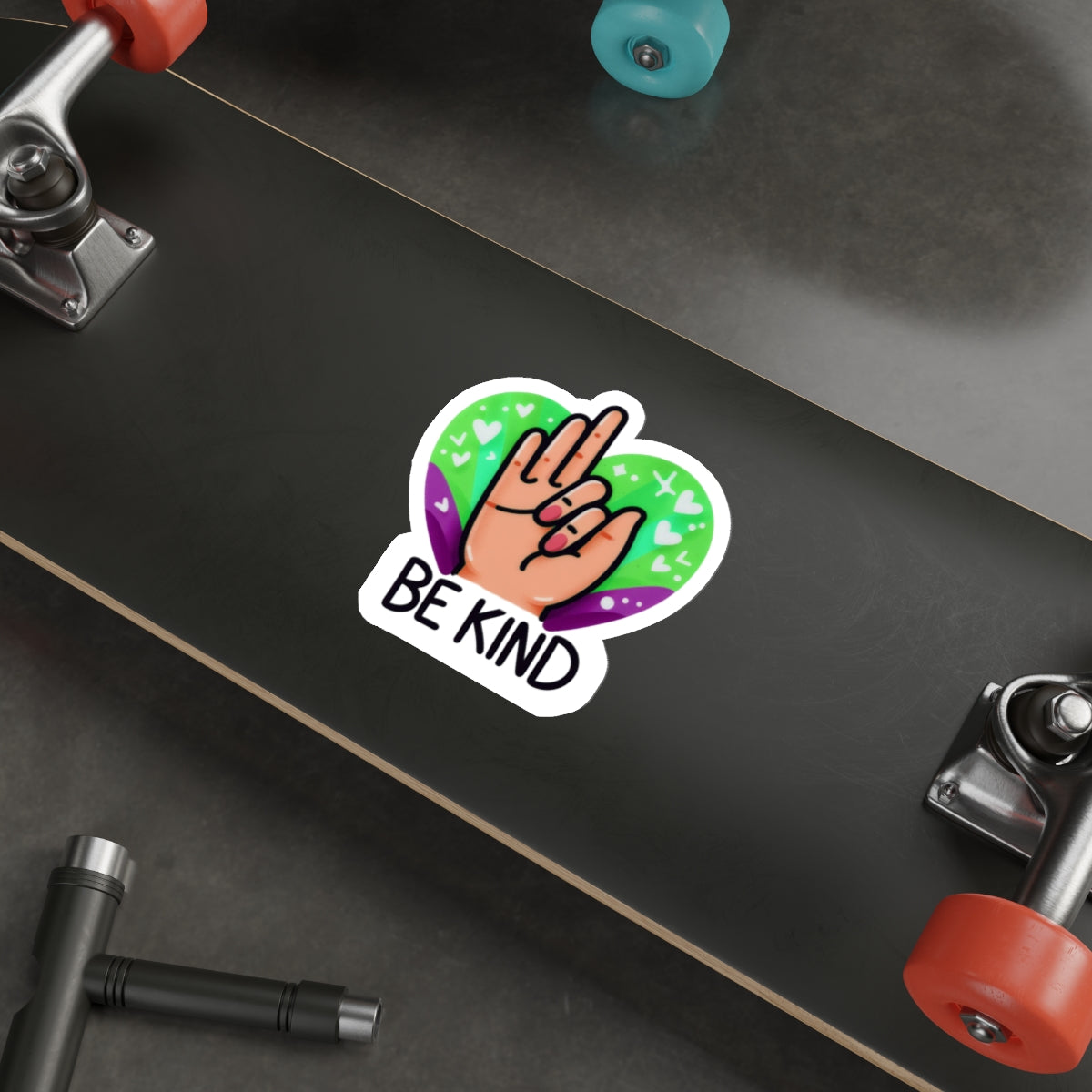 "Be Kind" Green & Purple Heartful Pride Month Die-Cut Sticker