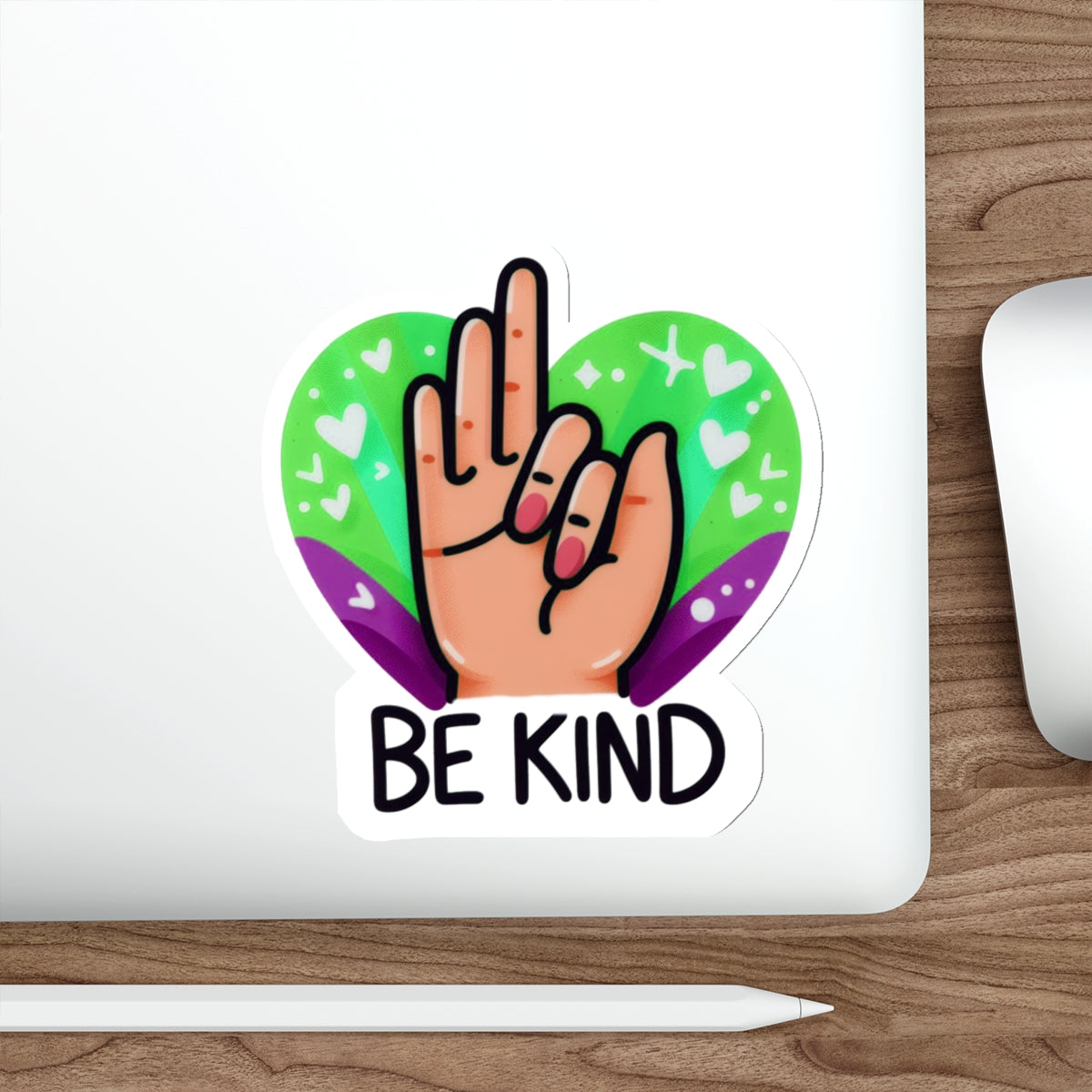 "Be Kind" Green & Purple Heartful Pride Month Die-Cut Sticker