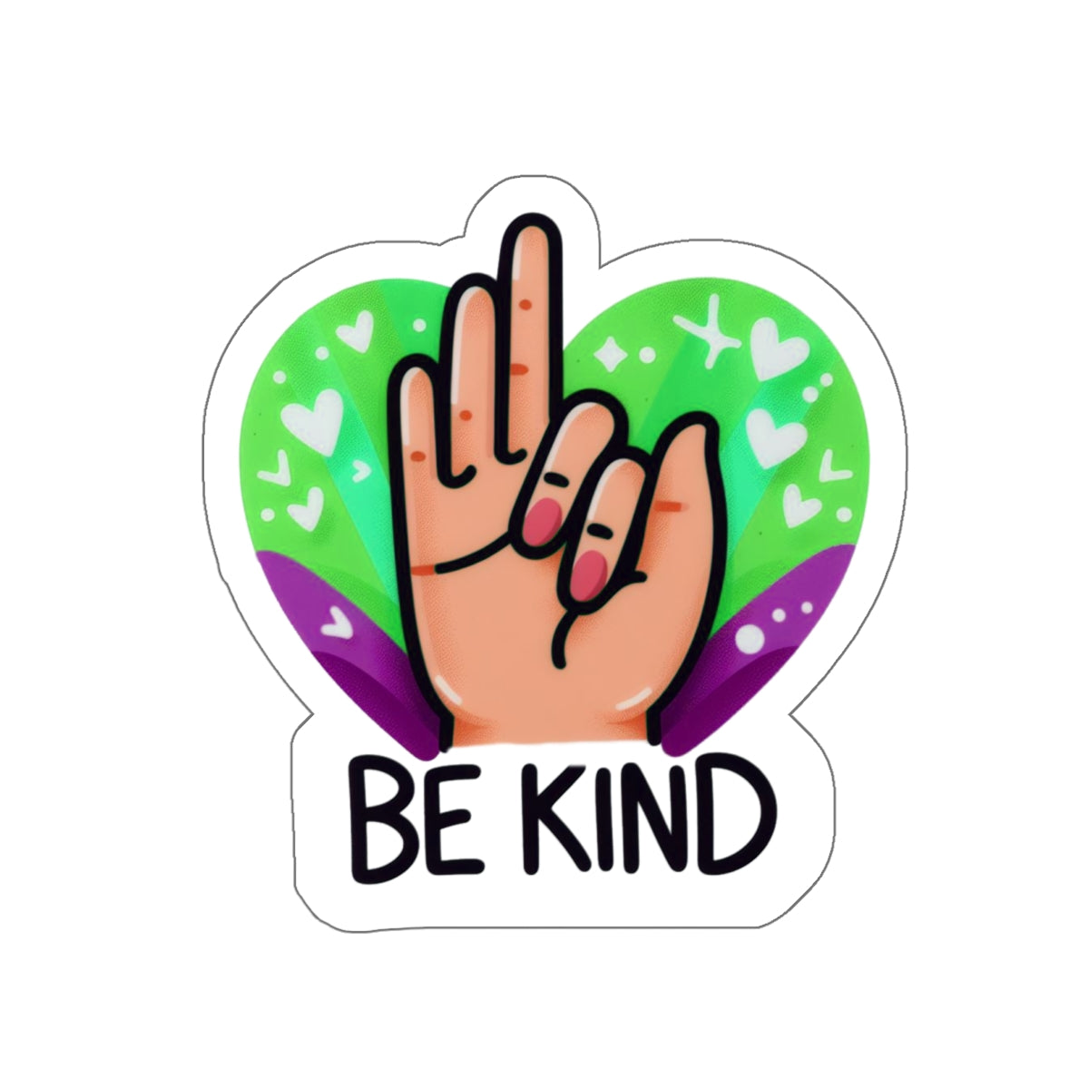 "Be Kind" Green & Purple Heartful Pride Month Die-Cut Sticker