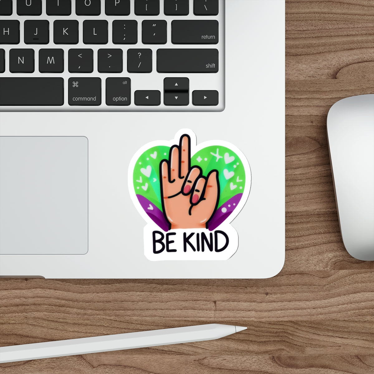 "Be Kind" Green & Purple Heartful Pride Month Die-Cut Sticker