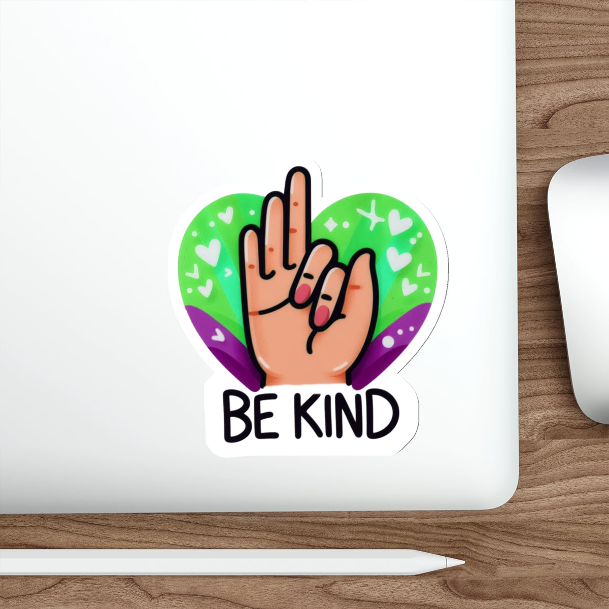 "Be Kind" Green & Purple Heartful Pride Month Die-Cut Sticker