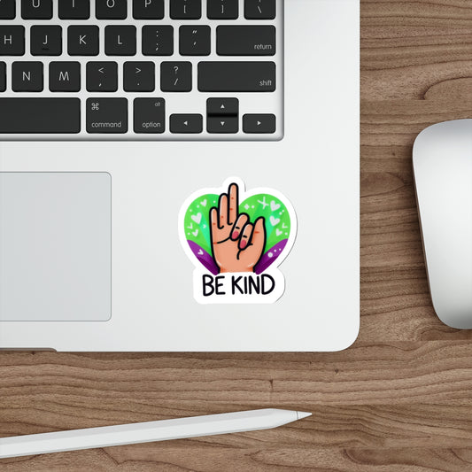 "Be Kind" Green & Purple Heartful Pride Month Die-Cut Sticker