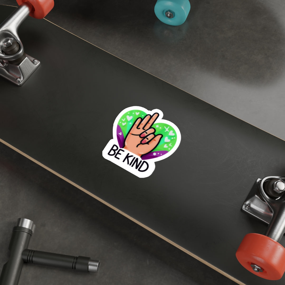 "Be Kind" Green & Purple Heartful Pride Month Die-Cut Sticker