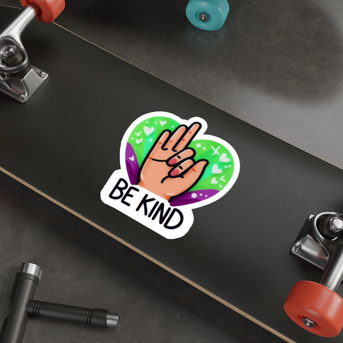 "Be Kind" Green & Purple Heartful Pride Month Die-Cut Sticker